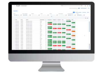 T.CON traffic light for visualizing production data such as surface weight, speed and failure rates in production.